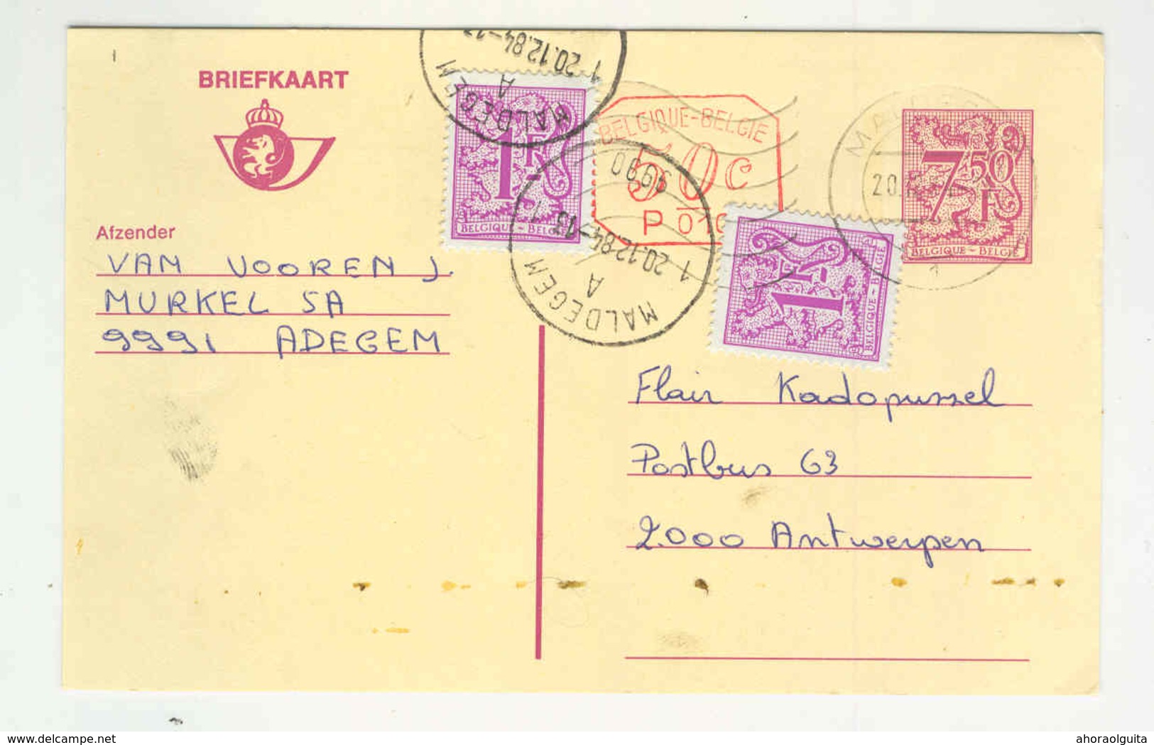 Histoire Postale de MALDEGEM 1947/84 - Cachets différents - 3 x Cartes ASLK  , 2 Entiers Postaux --  OO/014