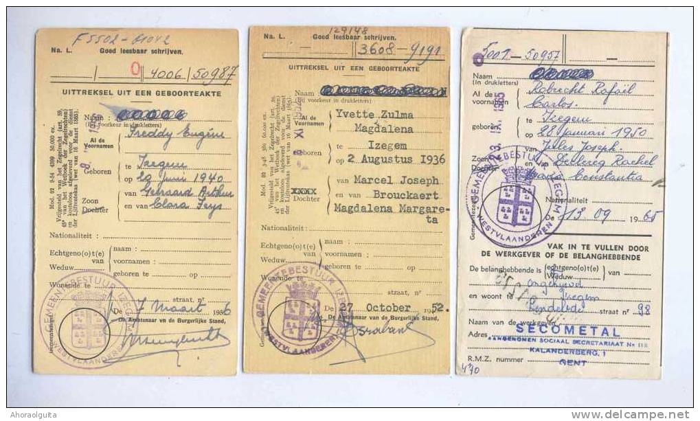 3 X Carte Caisse De Retraite IZEGEM 1952/56/65 - 3 X Cachet De La Commune Au Verso --  OO/016 - Folletos De La Oficina De Correos