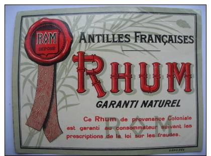 Ancienne Etiquette De RHUM Antilles Françaises - Rhum