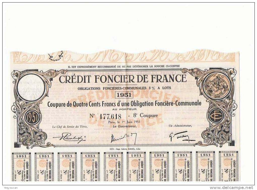 CREDIT FONCIER DE FRANCE 1951 (400F) - Bank En Verzekering