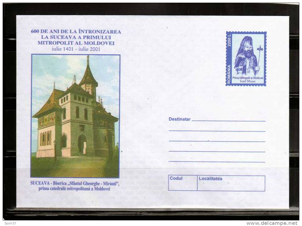 Rumania - Sobre, Entero Postal  Año 2001  Nr.087   Iglesia - Mirauti  Nuevo - Enteros Postales