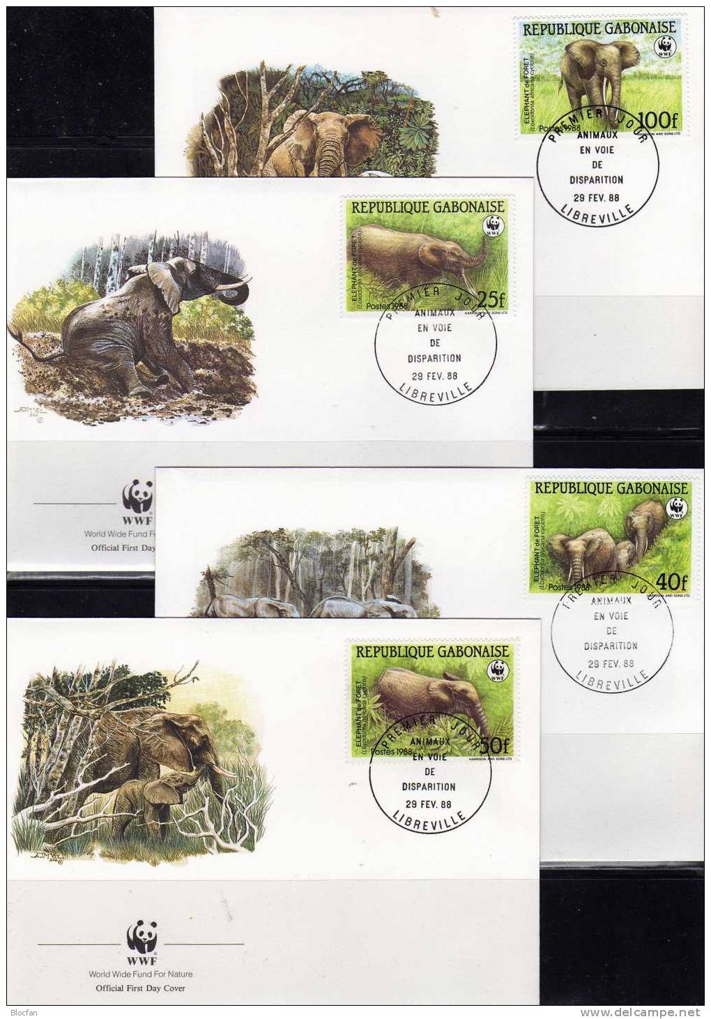 WWF-Set 61 Gabun 1009/2 4FDC 36€ Steppenelefant In Afrika Mit Dokumentation - Elefanten