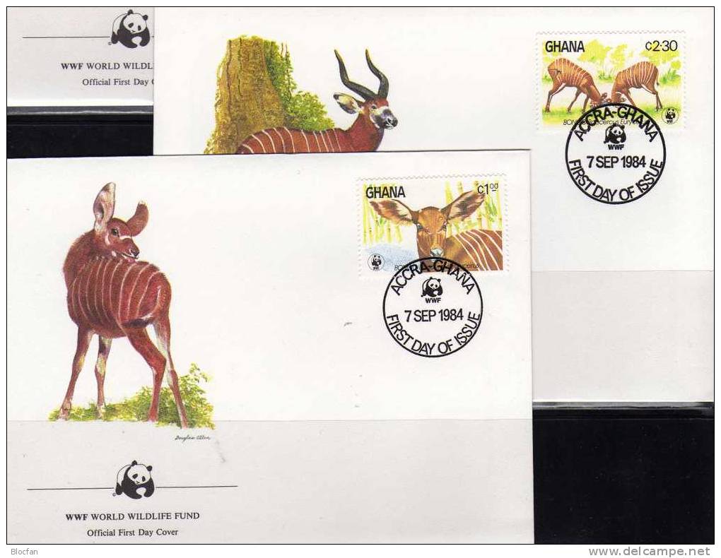 WWF-Set 15 Ghana 1060/3 **,4FDC+4MKt. 37CHF Bongo Antilope Der Steppe Dokumentation 1984 Cover Maxicard Set Of Africa - Lettres & Documents