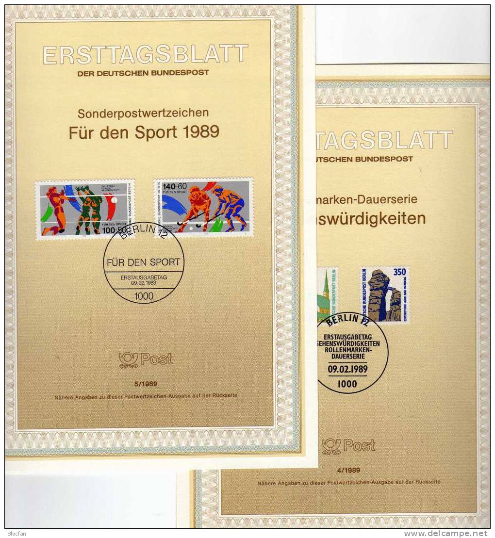 I. Quartal 1989 ETB Salomon Sehenswürdigkeiten Ihrer Sport Berlin 830-837 SST 45€ Ersttagsblatt Set Document Of Germany - 1e Jour – FDC (feuillets)