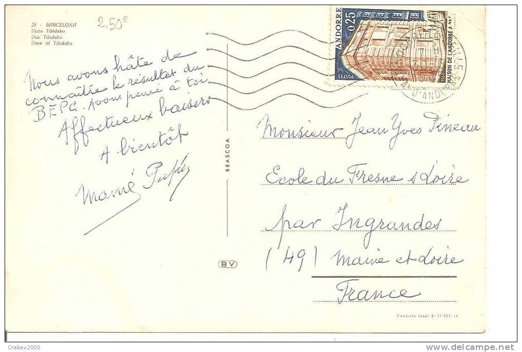 N° Y&t     CP       ANDORE     Vers    FRANCE   Le   30 JUIN 1965 - Cartas & Documentos