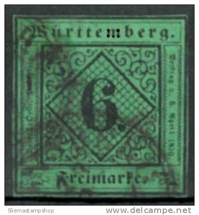 GERMAN WURTLEMBERG - 1851 NUMERALS 6 Green On Black - V1915 - Oblitérés