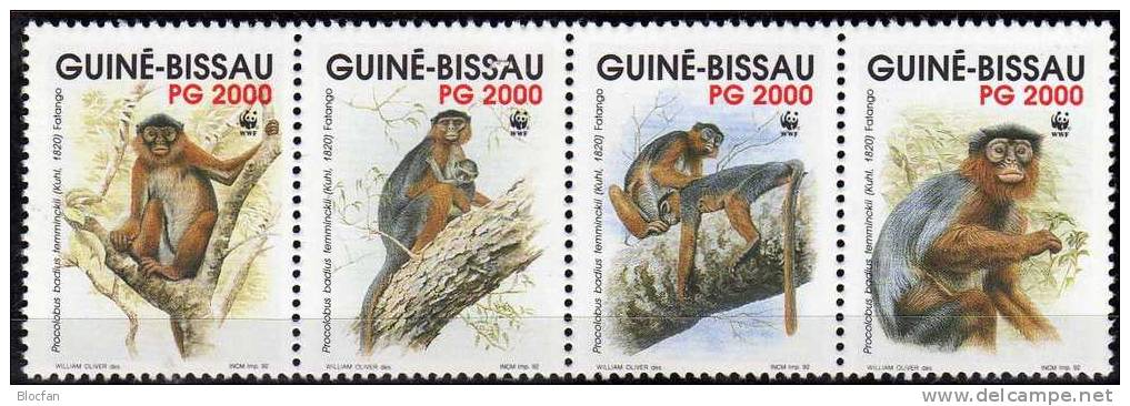 WWF-Set 135 Guinea Bissau 1185/8 ** 5€ Roter Stummel-Affe 1992 Auf Dem Baum Dokumentation Fauna Monkey Set Of Africa - Umweltschutz Und Klima