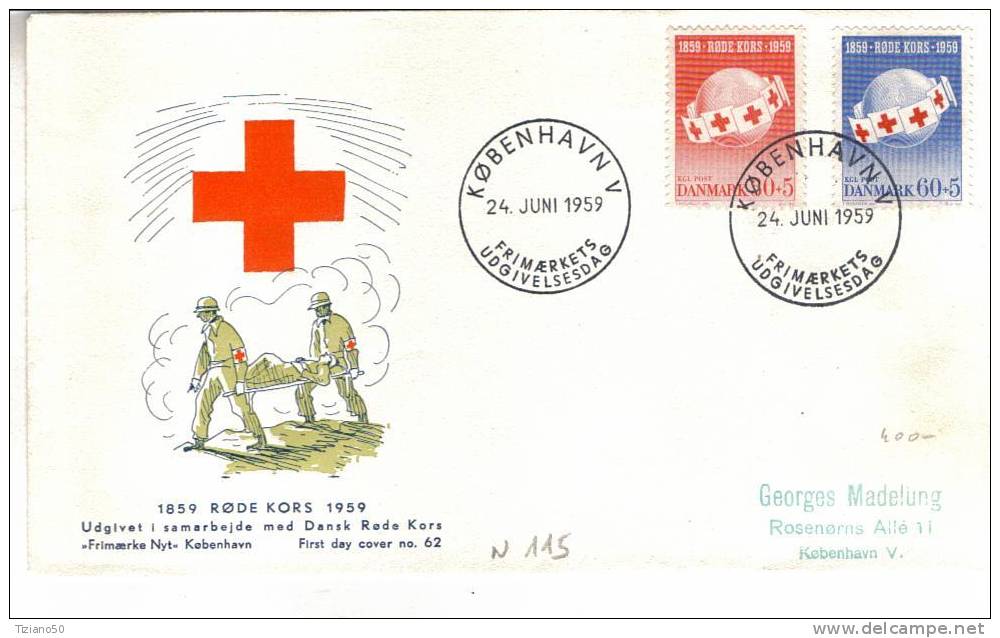 CROCE ROSSA  DANIMARCA  1859 RODE KORS 1959 EMISSIONE  F.D.C.  -C123 - Croix-Rouge