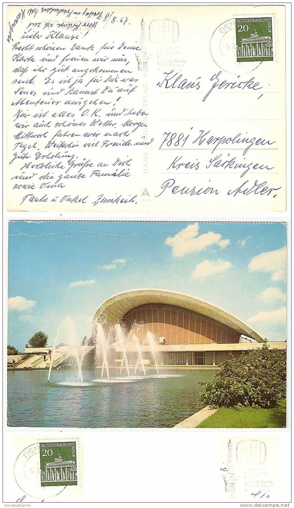 AK BERLIN Kongreßhalle Congress Hall -9.8.67 1 BERLIN Webestempel 25. Große Deutsche Funk- Ausstellung 1967 Berlin 25. A - Tiergarten