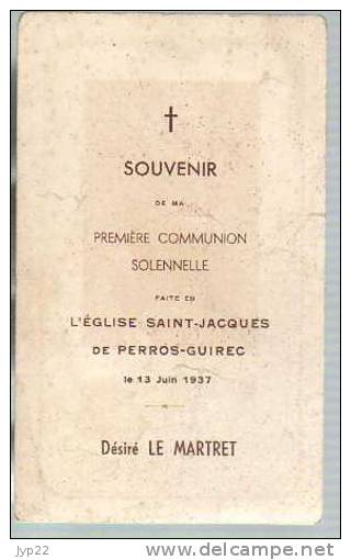 Image Pieuse Bouasse Jeune 4073 Souvenir Communion Désiré Le Martret Eglise Saint Jacques Perros Guirec  13 Juin 1937 - Images Religieuses