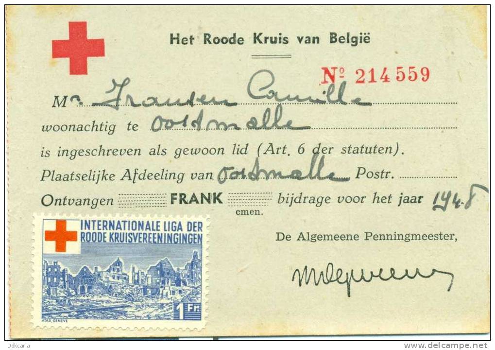 Het Roode Kruis Van België - 1948 - Lidkaart ? - Speciale Postzegel ! - Croix-Rouge