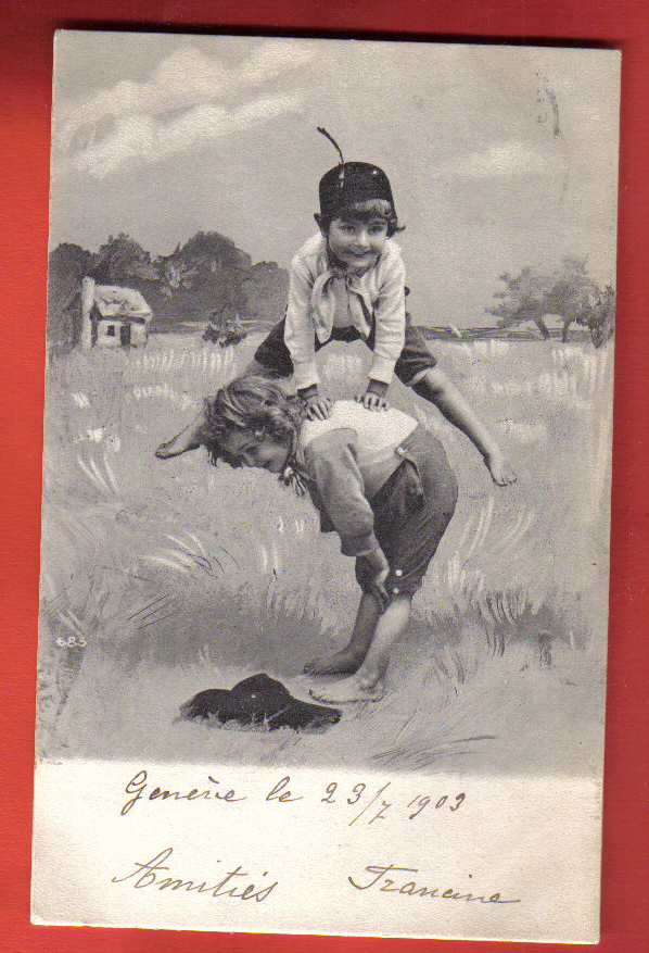 Z026 Enfants Jouant à Saute-mouton.Précurseur.Cachet Genève 1903 - Autres & Non Classés