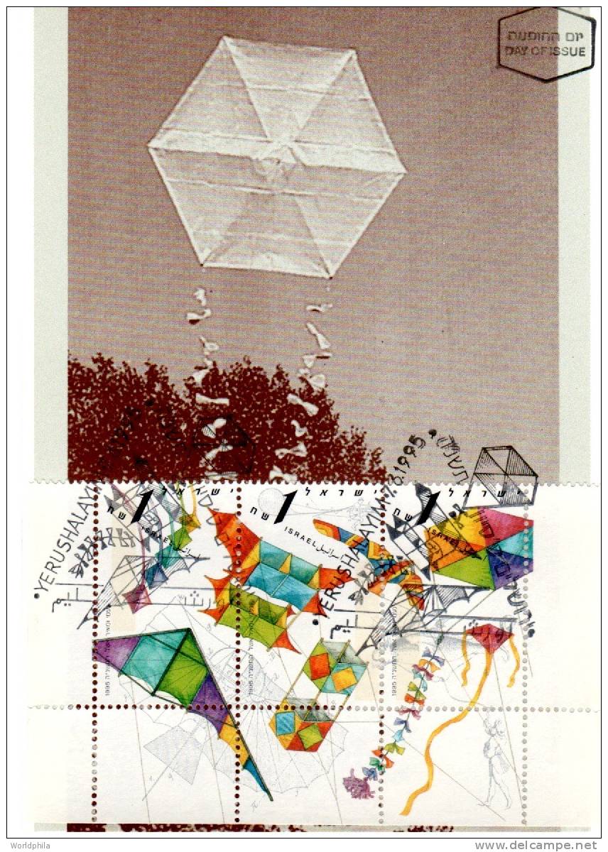 Israel Maximum Card, Kite / Kites Michel 1339-1341 , First Day Special Postmark 1995 - Cartoline Maximum