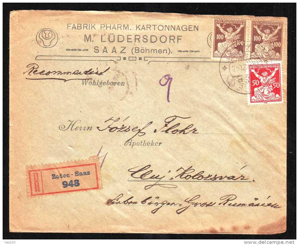 FABRIK PHARM. KARTONNAGEN M. Ludersdorf, "SAAZ"  Bohmen,1921 Registred  Commercial Cover CSSR. - Covers & Documents