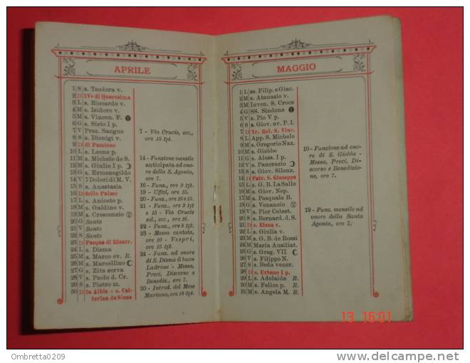 anno1905 calendarietto/libretto - Confraternita "S.Agonia di N.S. nell'Orto" Chiesa della Missione TORINO-Tip.P.Celanza