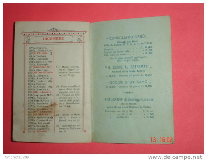 anno1905 calendarietto/libretto - Confraternita "S.Agonia di N.S. nell'Orto" Chiesa della Missione TORINO-Tip.P.Celanza