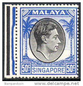 Singapore #17a Mint Hinged 50c Geroge VI From 1950 (perf 18) - Singapour (...-1959)