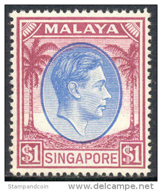 Singapore #18a Mint Never Hinged $1 George VI From 1949 (perf 18) - Singapore (...-1959)