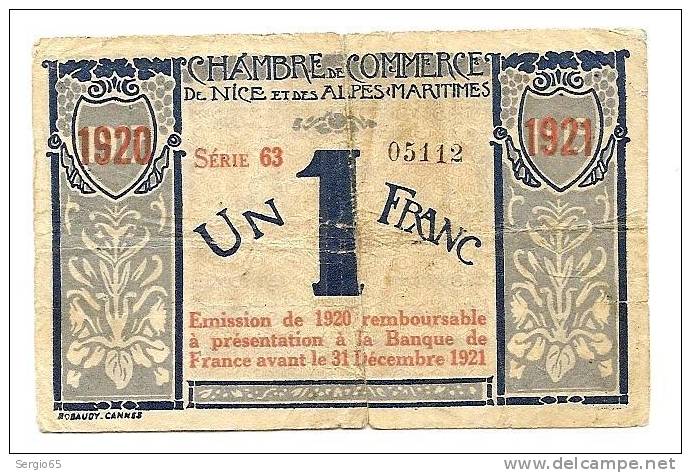 Un Franc 1920/1921 - Chambre De Commerce