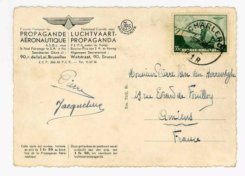 L 002  -  Belgique  :  Propagande Aérienne 1938 - Briefe U. Dokumente