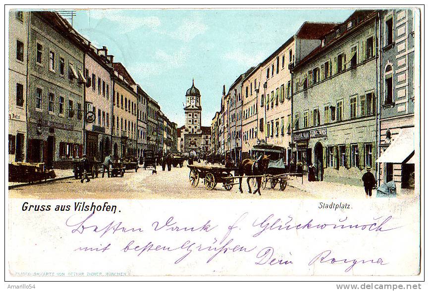 RAR Vilshofen - Stadtplatz, Pferdewagen, Animation 1906 ! - Vilshofen