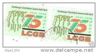 DEUX TIMBRES IDENTIQUES LUXEMBOURG "LCGB 1921-1996" OBLITERES - Gebraucht