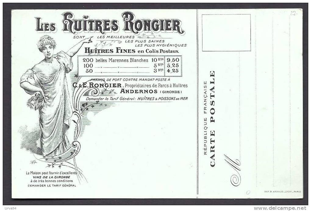 CPA  ANCIENNE- FRANCE- ANDERNOS  (33)- TYPE DE MARIN REPARANT SES FILETS- AU VERSO PUB DES HUITRES RONGIER STYLE 1900 - Andernos-les-Bains