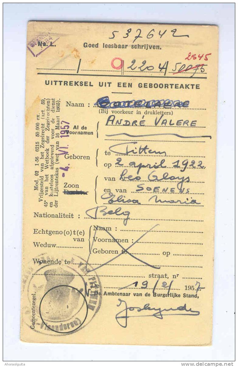 Carte Caisse De Retraite PITTEM 1957 - Cachet De La Commune Au Verso  --  OO/032 - Postkantoorfolders