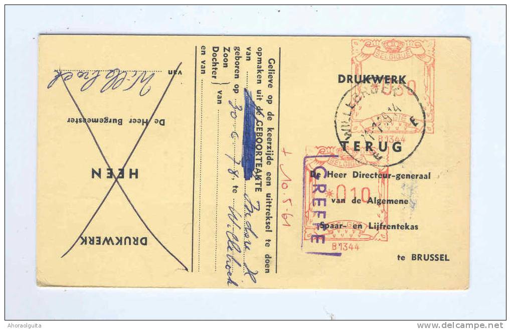 Carte Caisse De Retraite WILLEBROEK 1959 - Cachet De La Commune Au Verso  --  OO/033 - Folletos De La Oficina De Correos