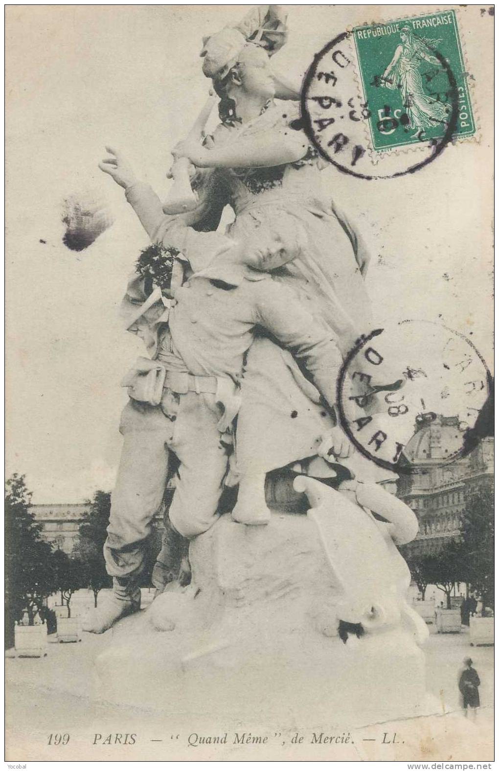 Cp , 75 , PARIS , "Quand Même" , De Mercié , Voyagé 1908 - Other Monuments