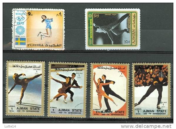 PATINAGE Lot N°08, 6 Timbres: Fujeira - Ajman State - JO 1972 Munich - Pattinaggio Artistico