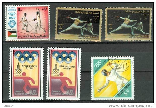 ESCRIME Lot N°12, 6 Timbres: Ajman State - Fujeira - Fujeira - Corée - Hongrie - Fencing