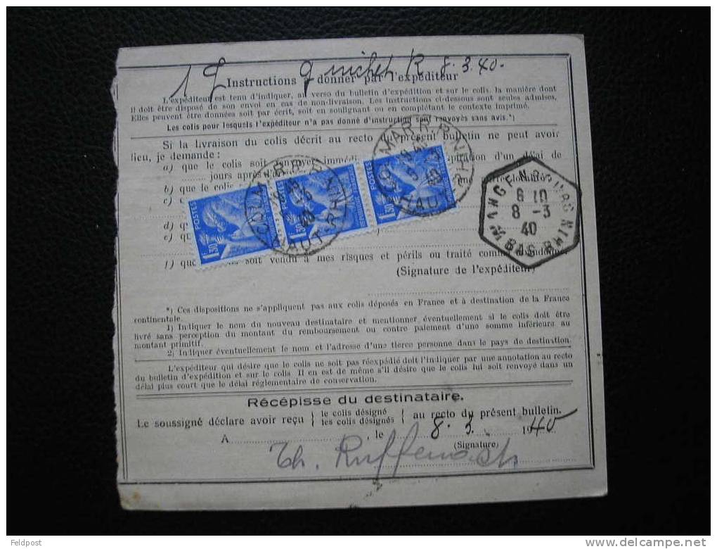 Bulletin D´expédition De Colis Postal D´Alsace  - Colmar 1940 - Briefe U. Dokumente