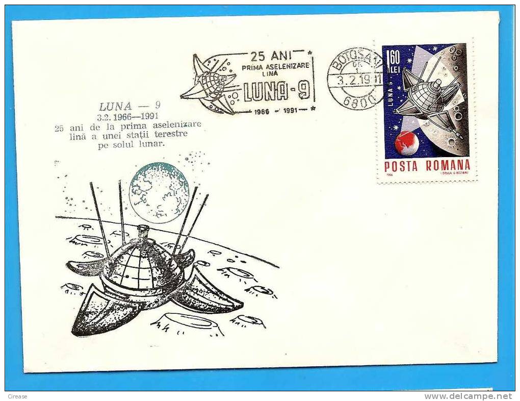 ROMANIA Cover 1991 Space Mission,Luna.First Landed On The Moon For A Earth Station - Sonstige (Luft)