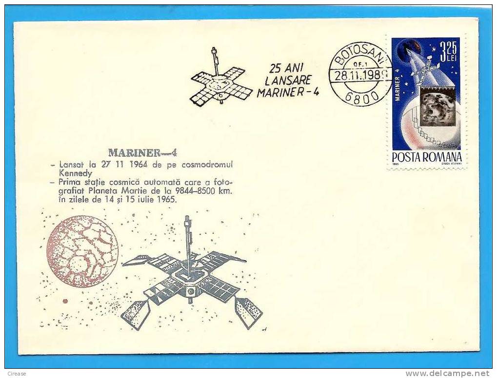 ROMANIA Cover 1989,Space Mission,MARINER-4,First Station Who Photo Mars Planet - Altri (Aria)