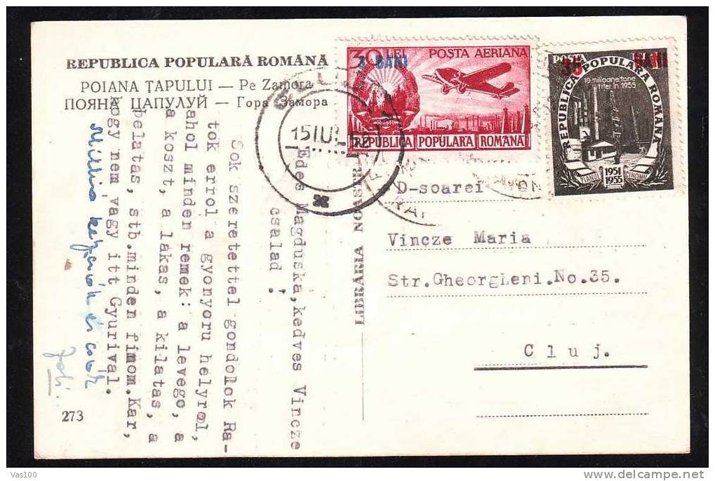 ROMANIA  1952 OVERPRINT Stamp On PC  AIRMAIL - Covers & Documents