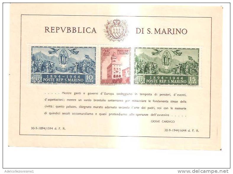 42454)foglirtto Commemorativo Poste Rep. San Marino Con 3 Valori - Blocs-feuillets