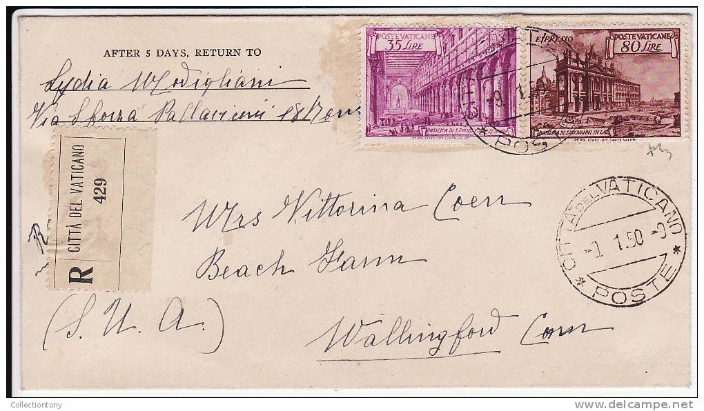 STORIA POSTALE - LETTERA VIAGG. PER STATI UNITI - RACCOMANDATA - VALORE CAT. SASS. 285.00 EURO FIRMATO - Maschinenstempel (EMA)