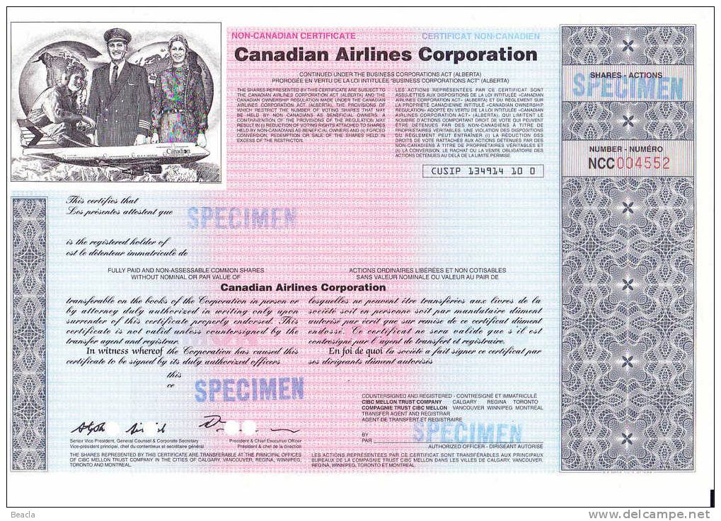 Canadian Airlines Specimen - Silver (Action, Titre, Aktie, Stock Certificate) - Aviazione