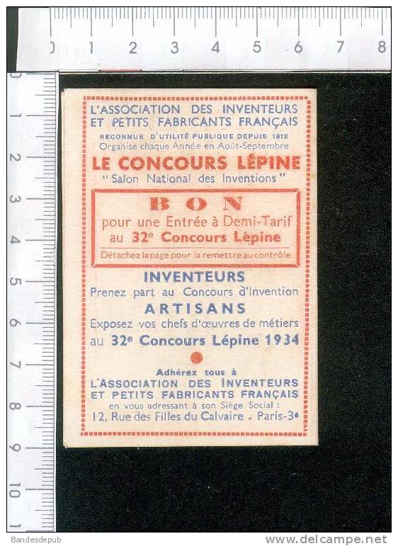 Concours Lépine Petit Calendrier Illustré 1934 Inventeur Bon Entrée Salon National Inventions - Tamaño Pequeño : 1921-40