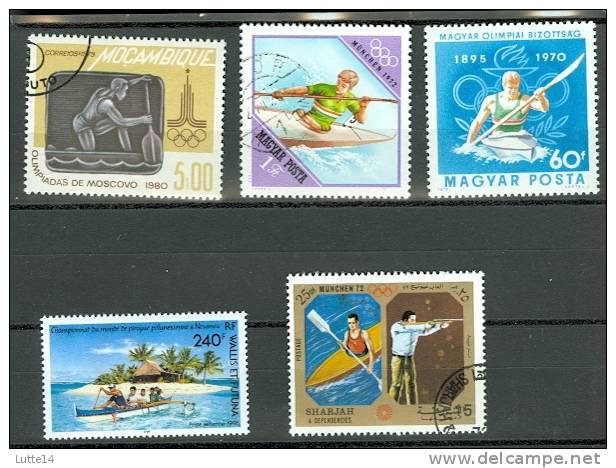 CANOE  Lot N°08, 5 Timbres: Wallis Et Futuna - Mozambique - Hongrie - Sharjah - Canoa