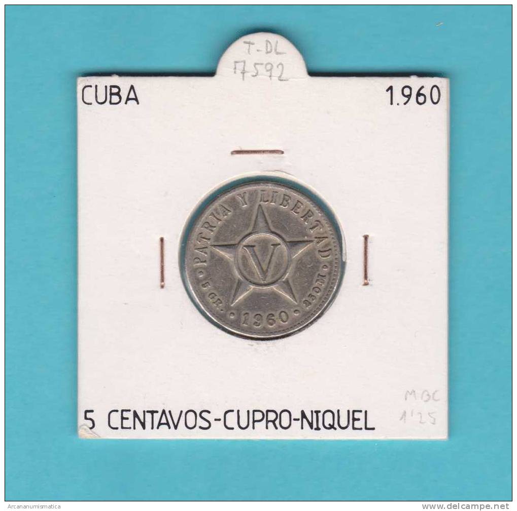 CUBA  5  CENTAVOS  1.960  CU-NI   KM#11.3  MBC/VF    DL-7592 - Cuba