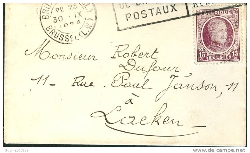 Petite Enveloppe De Bruxelles Vers Laeken (n° Cob 195) En 1924 - Storia Postale