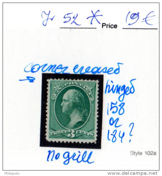 USA 1873, Washington  3c Green, Yv: 52* Avec Charnière, Cote 100 € - Ungebraucht