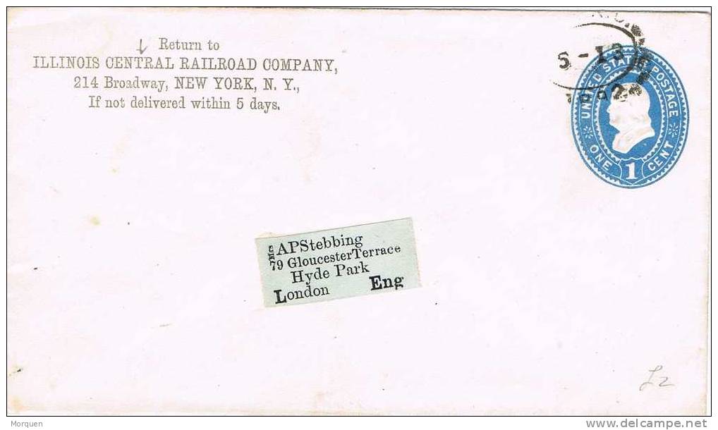 1385. Entero Postal NEW YORK 1892. S-13. Illinois Central Railroad - ...-1900