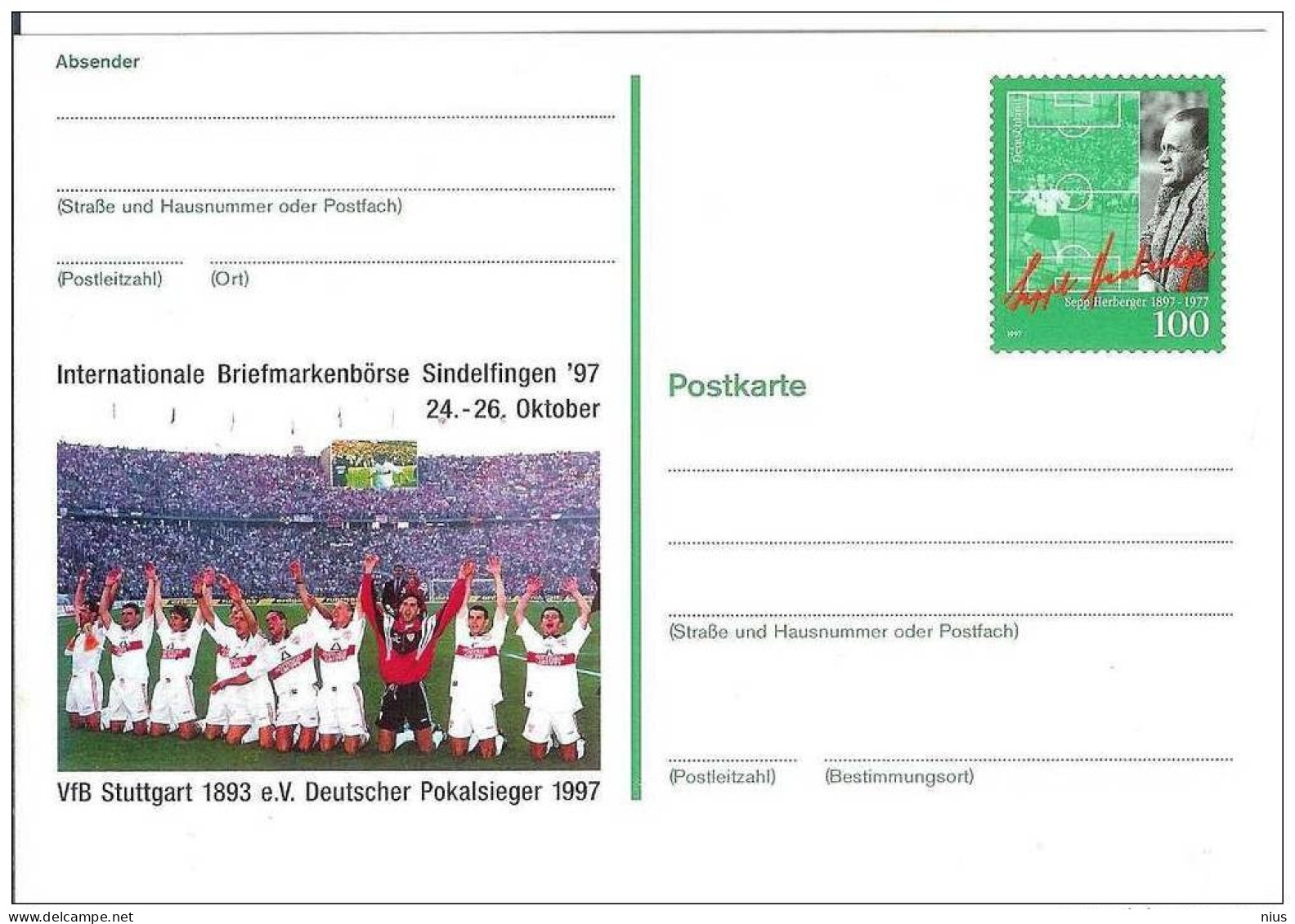 Germany Deutschland 1997 Fussball FOOTBALL SOCCER VFB STUTTGART Sepp HERBERGER - Postcards - Mint