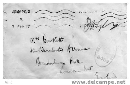 Lettre Militaire Anglaise Censuree 7 Fevrier 1917. Army P.O.2. PRIX REDUIT! - WO1