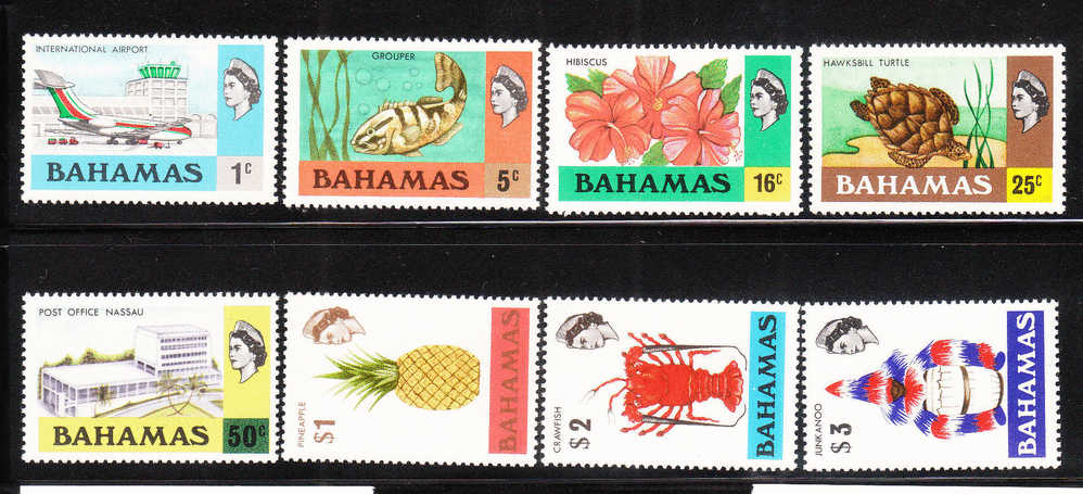 Bahamas QE Def Pineapple Crayfish Airplane Fish 8v MNH - Bahama's (1973-...)