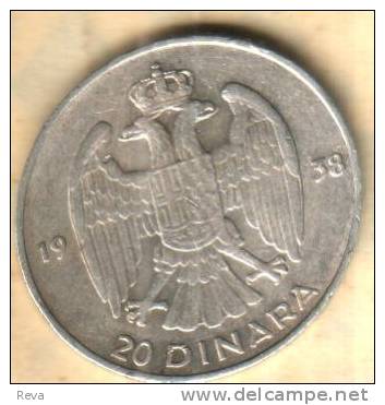 YUGOSLAVIA 20 DINARA EAGLE EMBLEM CROWN FRONT KING HEAD BACK 1938 EF  AG SILVER KM23 READ DESCRIPTION CAREFULLY!! - Yugoslavia