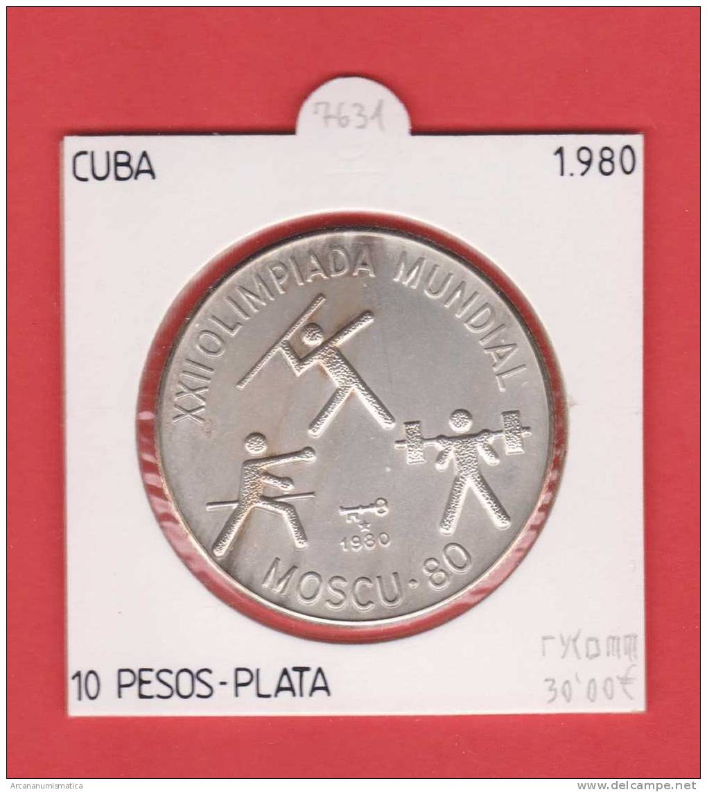 CUBA  10 PESOS PLATA/SILVER  1.980  "MOSCU ¨80"  SC/UNC   KM#51     DL-7631 - Cuba